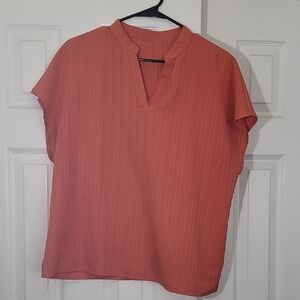 Pink Boxy Cap Sleeve Blouse with Mandarin Collar
